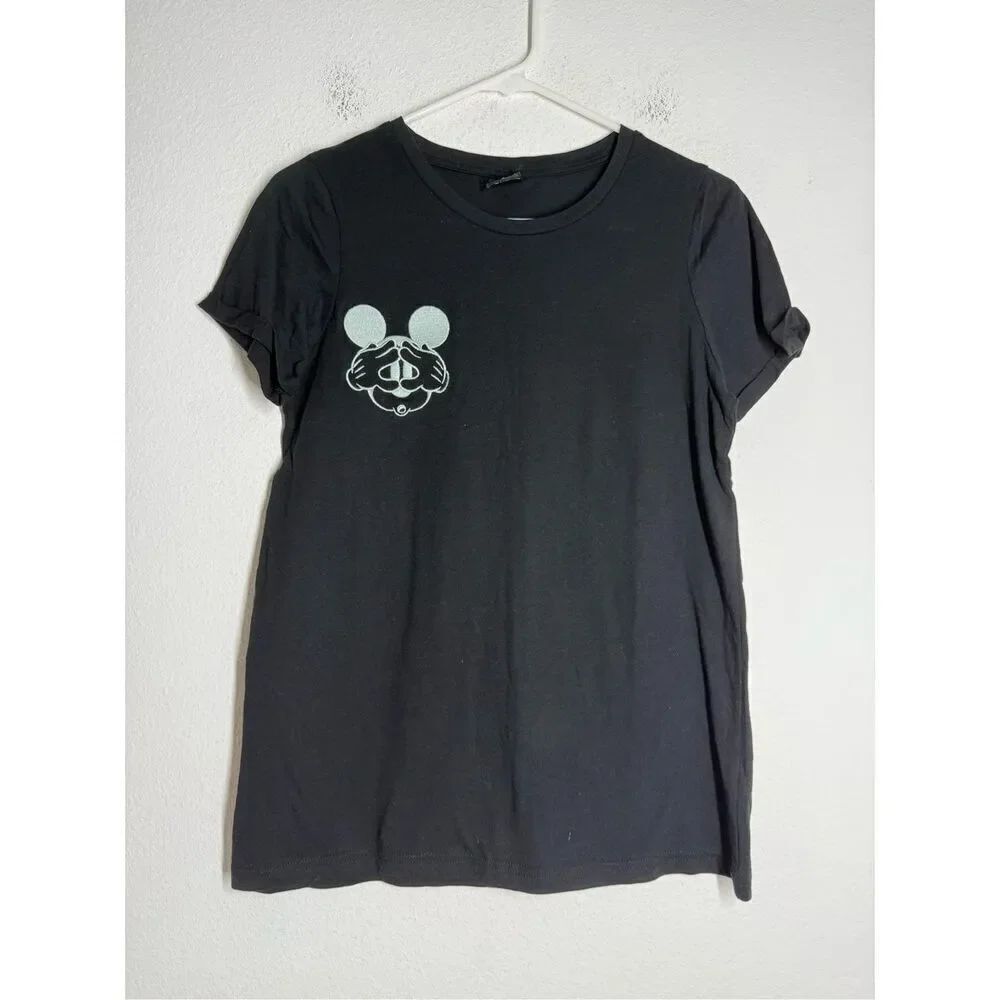 Disney Pep & Co Mickey Mouse Women’s Black T-shirt Size S Logo